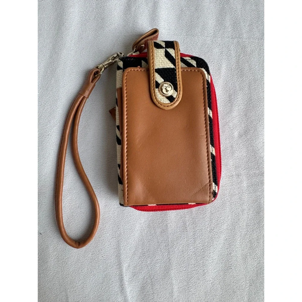 Spartina 449 Daufuskie Island Linen Leather Wristlet Wallet Black White Red boho